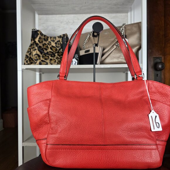 Coach Park Carrie Tote Cranberry Red Orange Pebbled Leather F23284 ๐ - Picture 5 of 16